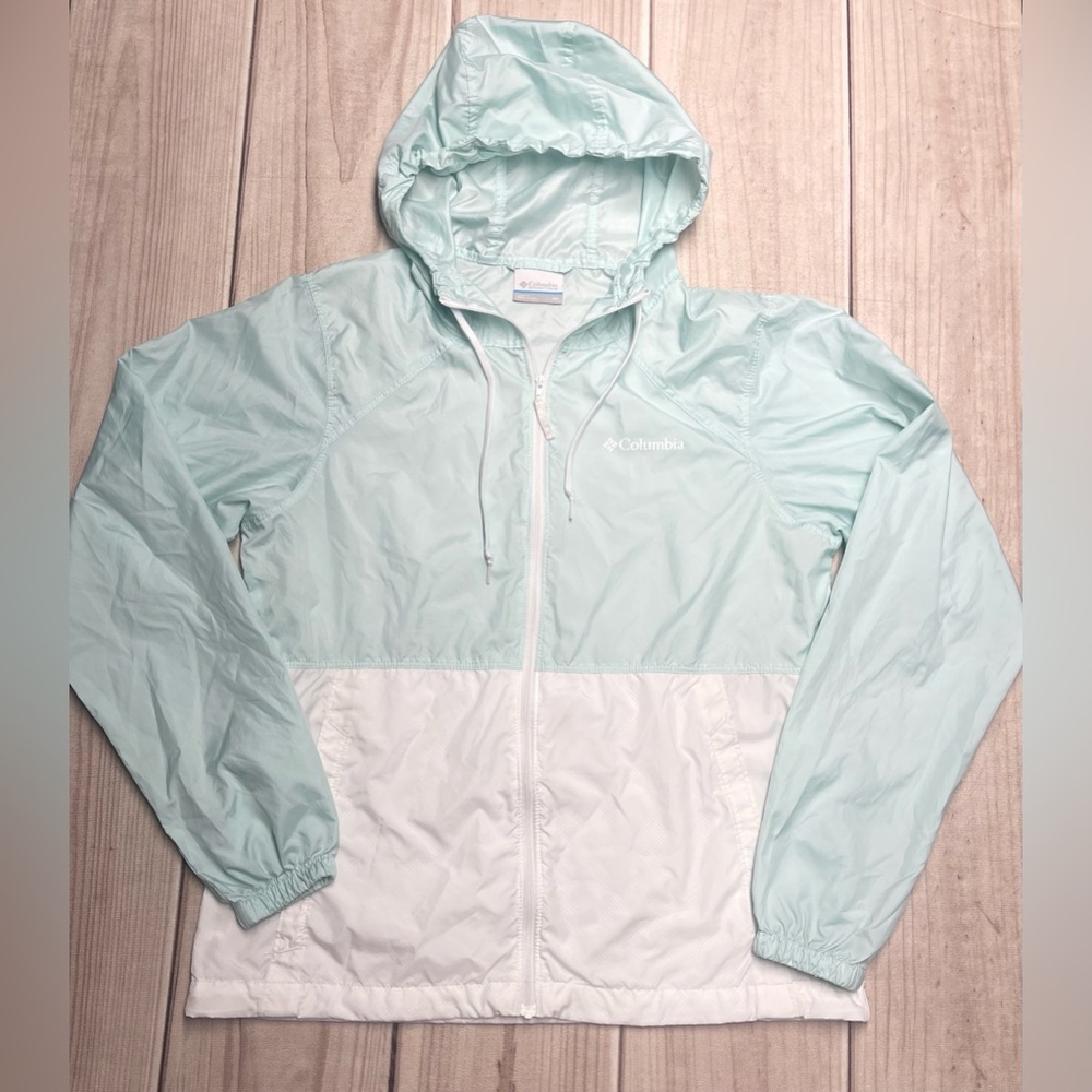 Columbia Women's Size XS Hooded Lightweight Windbreaker Jacket Blue & White